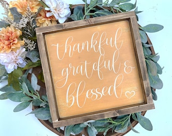 READY TO SHIP, Fall decor, thankful grateful blessed, thankful sign, thankful, wooden signs, seasonal decor, Fall, Rustic Sign