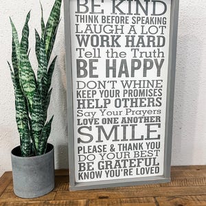Be Kind, Family Rules, Family Rules Sign, Farmhouse Decor, Living Room Decor, Gift Ideas, Wood Signs, Wall Art, Rules to live by