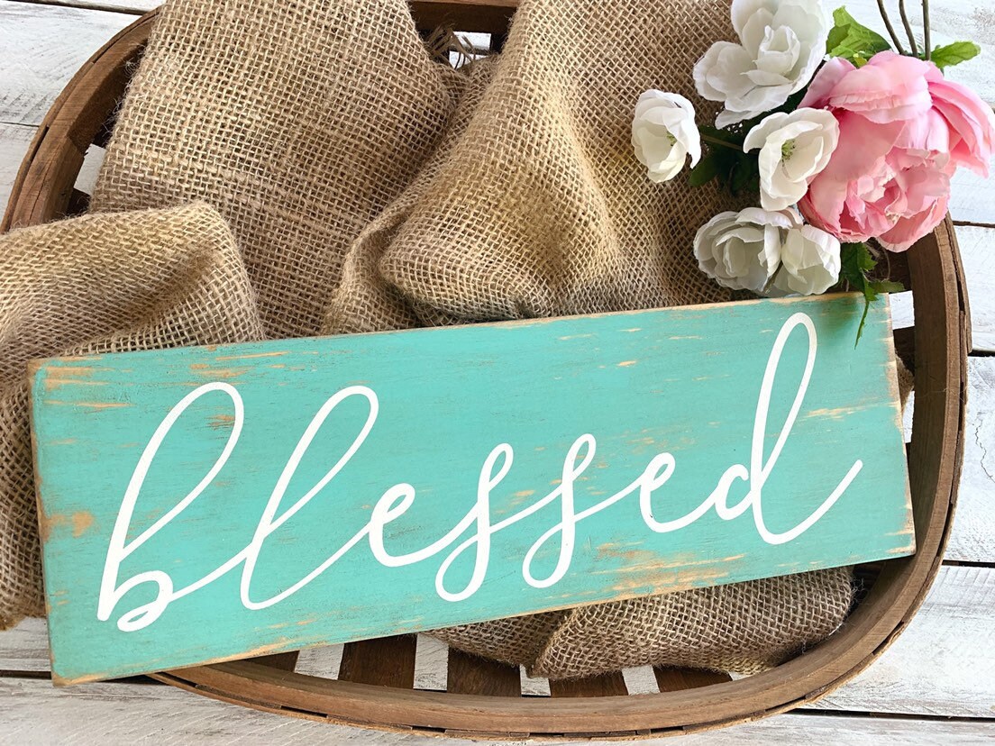 Blessed Wood Sign Turquoise Sign Rustic Wood Signs Etsy