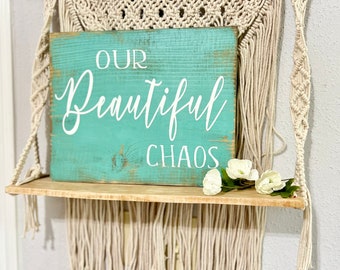 Our Beautiful Chaos | Rustic Wood Signs | Family Sign | Turquoise Wood Signs | Turquoise Home Decor | Farmhouse Style Decor | Wood Signs