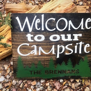 Camping Sign, Welcome to our campsite, Camping decor, Personalized wood sign, Wood sign, Camping life, Personalized camping sign,
