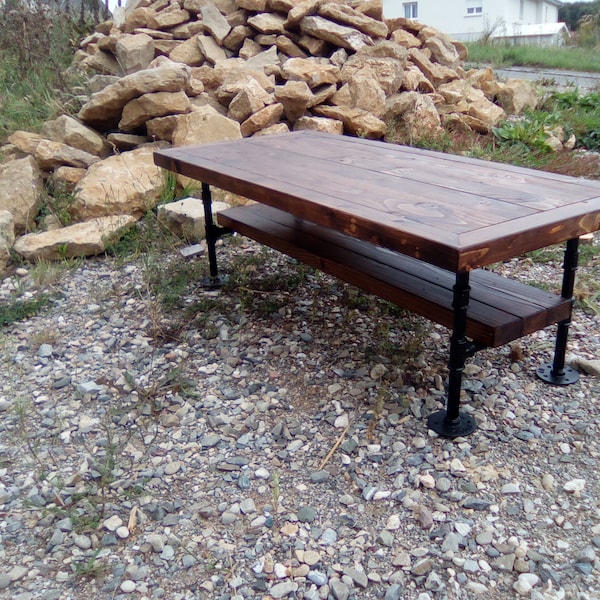 Table basse industrielle acier bois