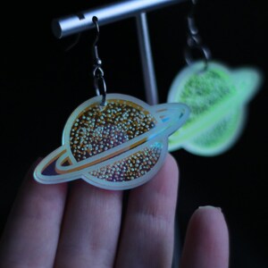 Iridescent &quot;Glittering&quot; Planet Earrings | Cosmic Glitter Earrings | Dangle Planet Earrings | Unique Space Jewelry | Gift for Space Lovers