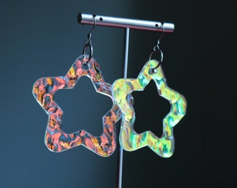 Star 3mm Acrylic Earrings, Rippled Iridescent