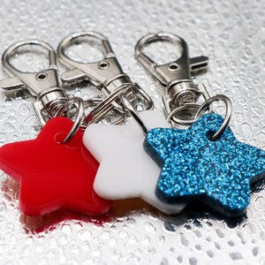 Mini Star Acrylic Keychains | 4th of July | Patriotic Red White Blue Accessories | Independence Day Gift