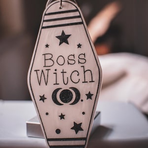 Black & White Motel-Style &quot;Boss Witch&quot; Keychain