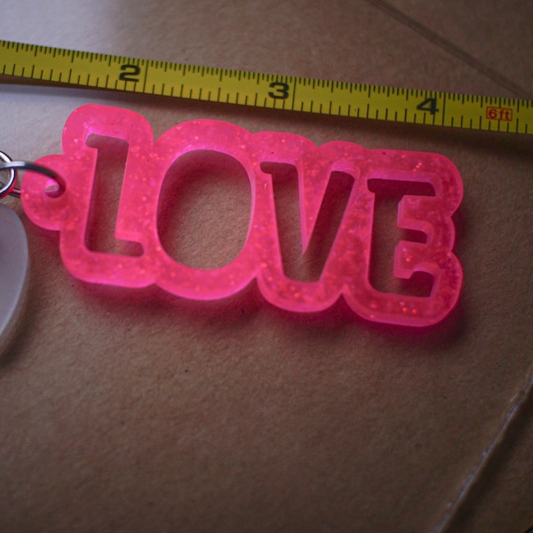 Laser Cut LOVE Valentine Pink Acrylic Keychain