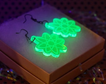 Atom-like Acrylic Earrings, Fluorescent Lime Green
