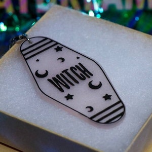 Black & White Motel-Style &quot;Witch&quot; Keychain