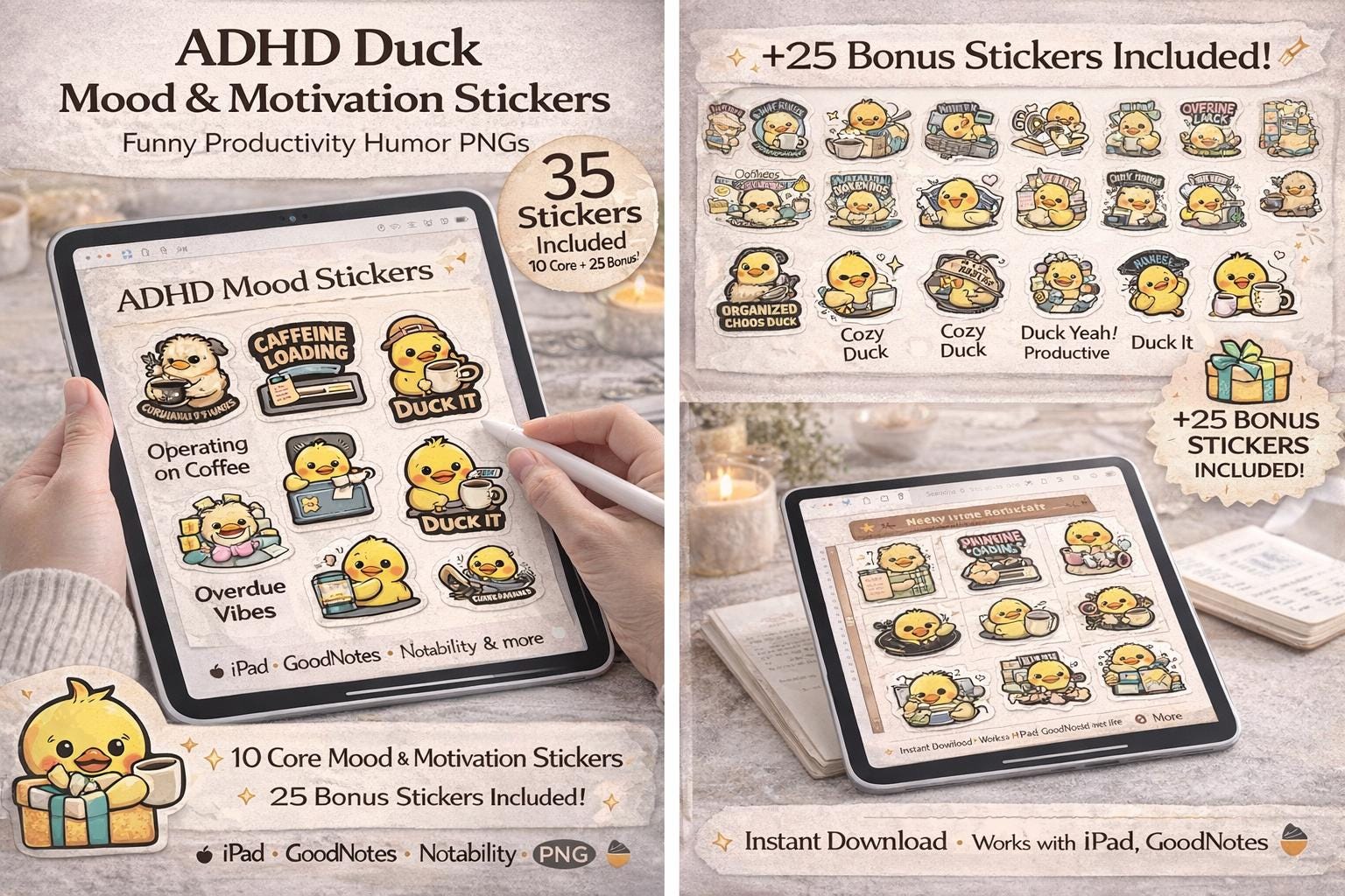 Fun Adhd Sticker ADHD Duck Planner Stickers, Funny Motivation, Goodnotes, Notability ...