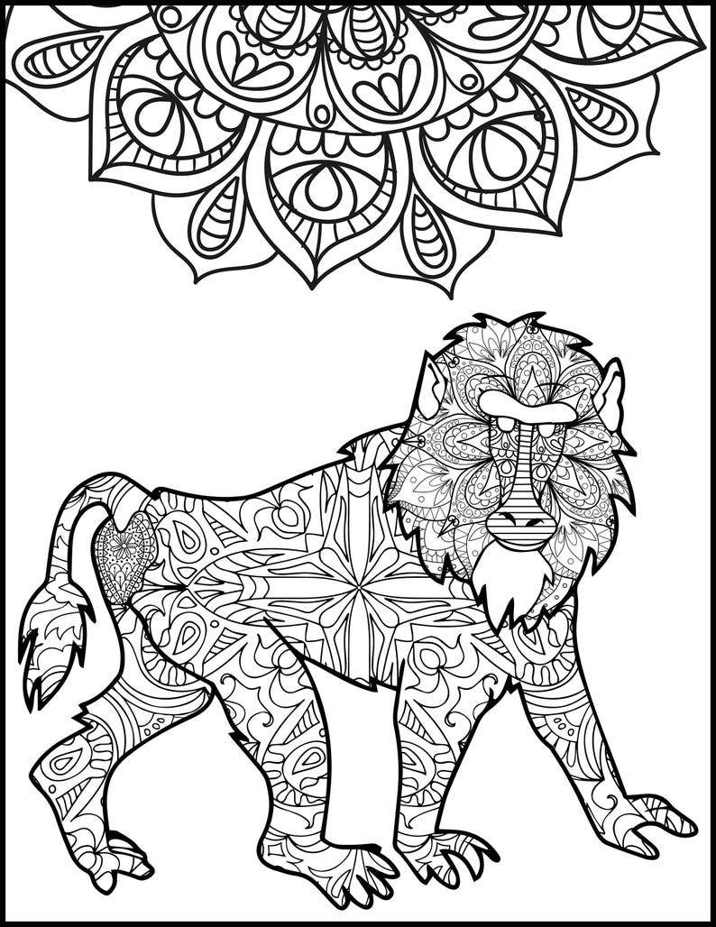 Baboon Adult  Coloring  Pages  Coloring  Page  for Adults  Etsy