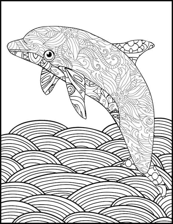  Printable  Coloring  Page  Adult  Coloring  Page  Dolphin  Etsy