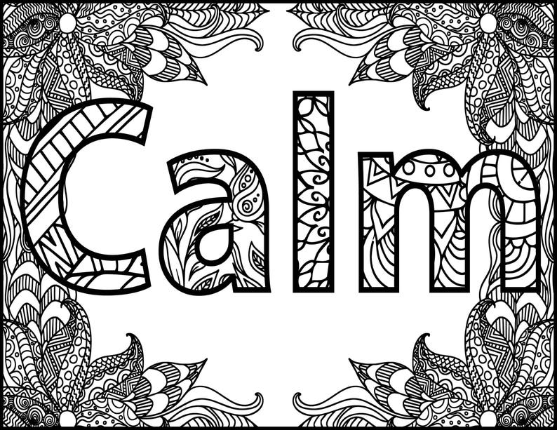 Positive Word Coloring Page Calm Positive Adult Coloring | Etsy