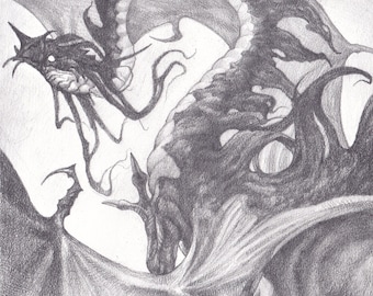 ORIGINAL GRAPHITE ILLUSTRATIONS dragon fantasy magic art