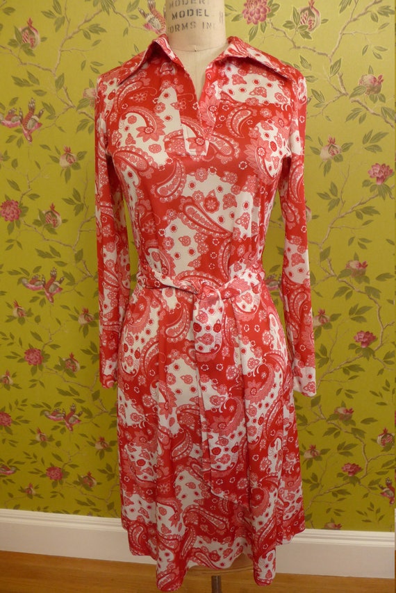 Vintage Orange Paisley California Girl Shirtdress - image 1