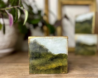 Small Landscape Painting / Encaustic Art / Reclaimed Wood / Impressionist Landscape