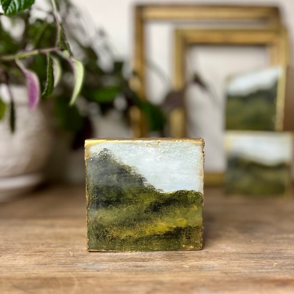 Small Landscape Painting / Encaustic Art / Reclaimed Wood / Impressionist Landscape