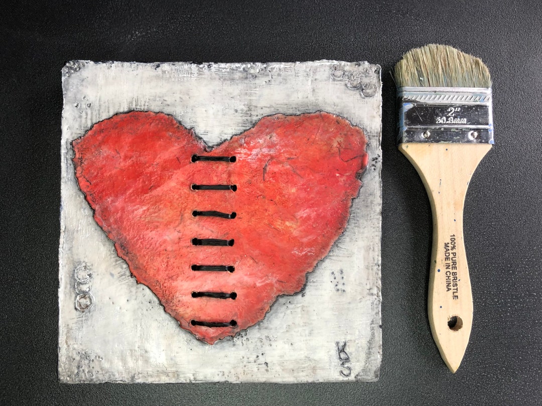 Mixed Media / Encaustic Art / Heart Painting / Collage Art / Assemblage ...