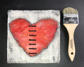 Mixed Media Collage Art: Small, Abstract Heart