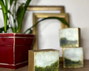 Small Landscape Painting / Encaustic Art / Reclaimed Wood / Impressionist Landscape