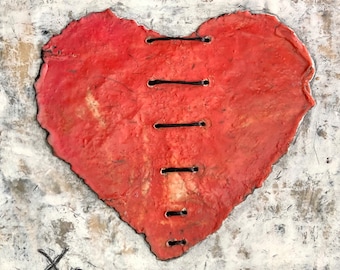 Mixed Media Collage Art: Small, Abstract Heart