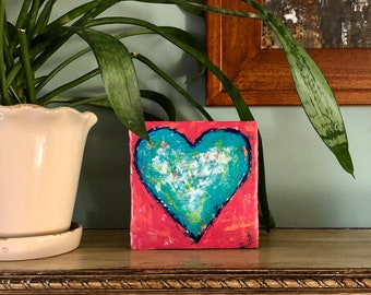 Small Heart Painting / Bold Colors / Abstract Pop Art / Encaustic Painting