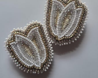 Native American Beaded Earrings-Native American Beaded Floral Earrings- Quillwork - Earrings