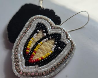 Native American Beaded Earrings- Native American beaded quill earrings ~ Beaded Flower Earrings ~ Porcupine Quill Earrings
