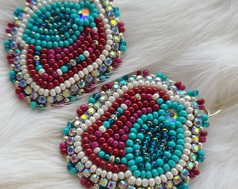 Native American Handmade Beaded Flower Earrings