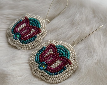 Native American Handmade Beaded Flower Earrings