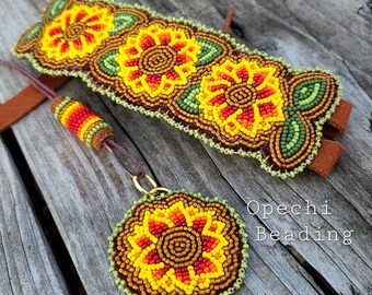 Native American beaded set~ beaded cuff~ bracelet~ Ankle bracelet ~ Keychain ~ Purse charm ~ Phone Charm ~ Beaded floral ~ beadwork