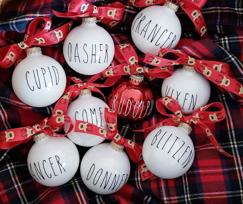 Rae Dunn Inspired Reindeer Ornaments Etsy