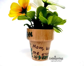 Watch me grow - Hand painted flower pot - mini flower planter - wooden flower pot - indoor decorative pot - plant mom gift -  mothers day