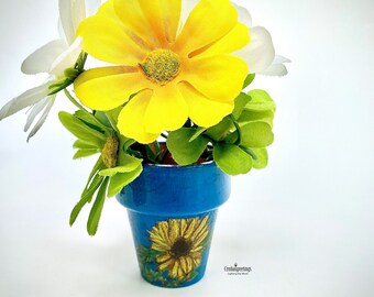 mini flower pot - mother's day gift - sunflower art flower pot - succulent plant holder - painted flower pot - flower pot gift - wooden pot