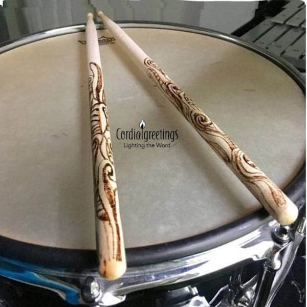Personalized drumsticks - Custom made drum sticks - snare 5a drumsticks - dci - drummer gift - cool design stix- flame design -retirement