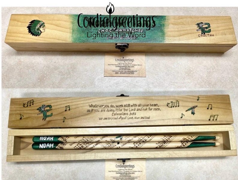 Drumstick box set – drumstick box - drumstick case – customized drumsticks - grad gift - drummer gift -5 yr anniv.- retirement- fathers day image 13