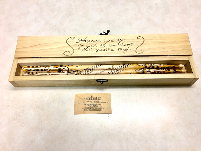 Customized drumstick box set, includes hand customized poplar wooden box with 5a hickory customized drumsticks