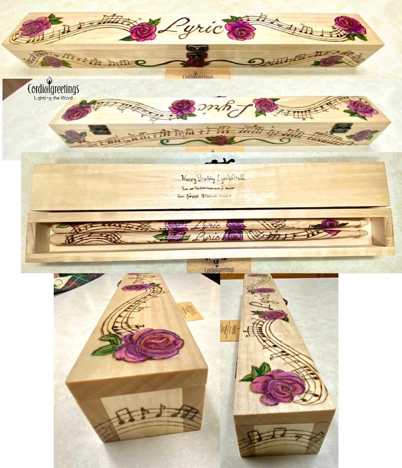Drumstick box set – drumstick box - drumstick case – customized drumsticks - grad gift - drummer gift -5 yr anniv.- retirement- fathers day image 12