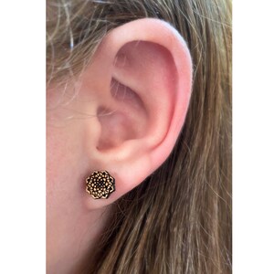 Laser cut wood stud earrings Mandala Lotus Flower Star shape design stud earrings lotus flower mandala influence boho style stud
