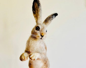 Boxing Hare/Spring Hare/Needle Felted  Boxing Hare/Felted Hare/Felted Jack Rabbit/Hare Sculpture/Boxing hare Ornament/Boxing hare doll