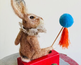 Hare Toy/Pull along Hare/Vintage style hare/Hare Sculpture/Felted Rabbit/Jack Rabbit/Needle Felted Hare/Felted Hare/OOAK Hare sculpture