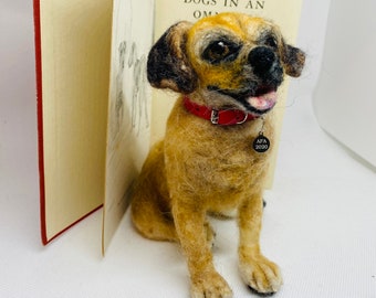 Puggle/Pet Replica/Mini Me Pet Sculpture/Needle felted Dog/Needle Felted Pug/Custom pet sculpture/Dog Ornament/Pet Portrait/Pet Loss