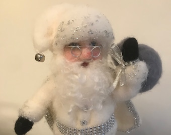 Santa Ornament/White Santa/Needle felted Santa/Christmas Ornament/White Santa Claus/Father Christmas Ornament/Santa Doll/OOAK Santa Figure