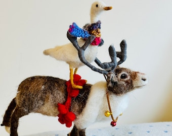 Reindeer/Needle Felted Reindeer/Reindeer with bells/Reindeer Sculpture/Christmas decor/Xmas Ornament/OOAK Reindeer/Holiday Decor/Rudolf