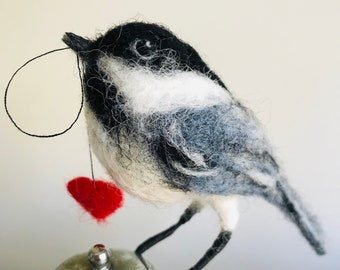 Needle felted bird/Love Birds/Chickadee/Wren/Robin ornament/Blue Tit/Needle felted Birds/Chickadee Ornament/Bird Ornament/Anniversary Gift/