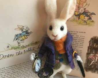 Bird in the Hand Bunny ~ Mini Handmade Bunny ~ Wool Felt OOAK Gift ~ Pincushion