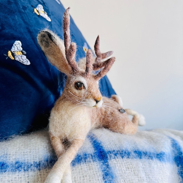 Jackalope/Jackalope Sculpture/Needle felted Jackalope/Jackalope Gift/Felted Hare/Jackalope Gift/Felted Jackalope/Hare sculpture/Hare