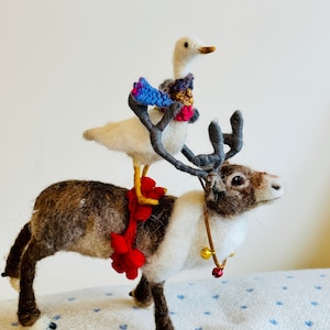 Needle felted Reindeer Sculpture: OOAK handmade Reindeer, Holiday Decor