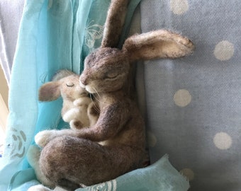 Needle Felted Hare/Made to order/Felt Hare/Sleeping Hare/Felted Rabbit/Felted Animal/Felted Hare/OOAK Hare sculpture/Felt Animals/Home Decor