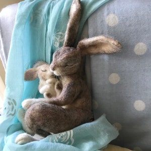 Sleeping hare/Needle Felted Hare/Mother hare/Felt Hare/Felted Rabbit/Felted Animal/Felted Hare/OOAK Hare sculpture/Felt Animals/Home Decor image 1